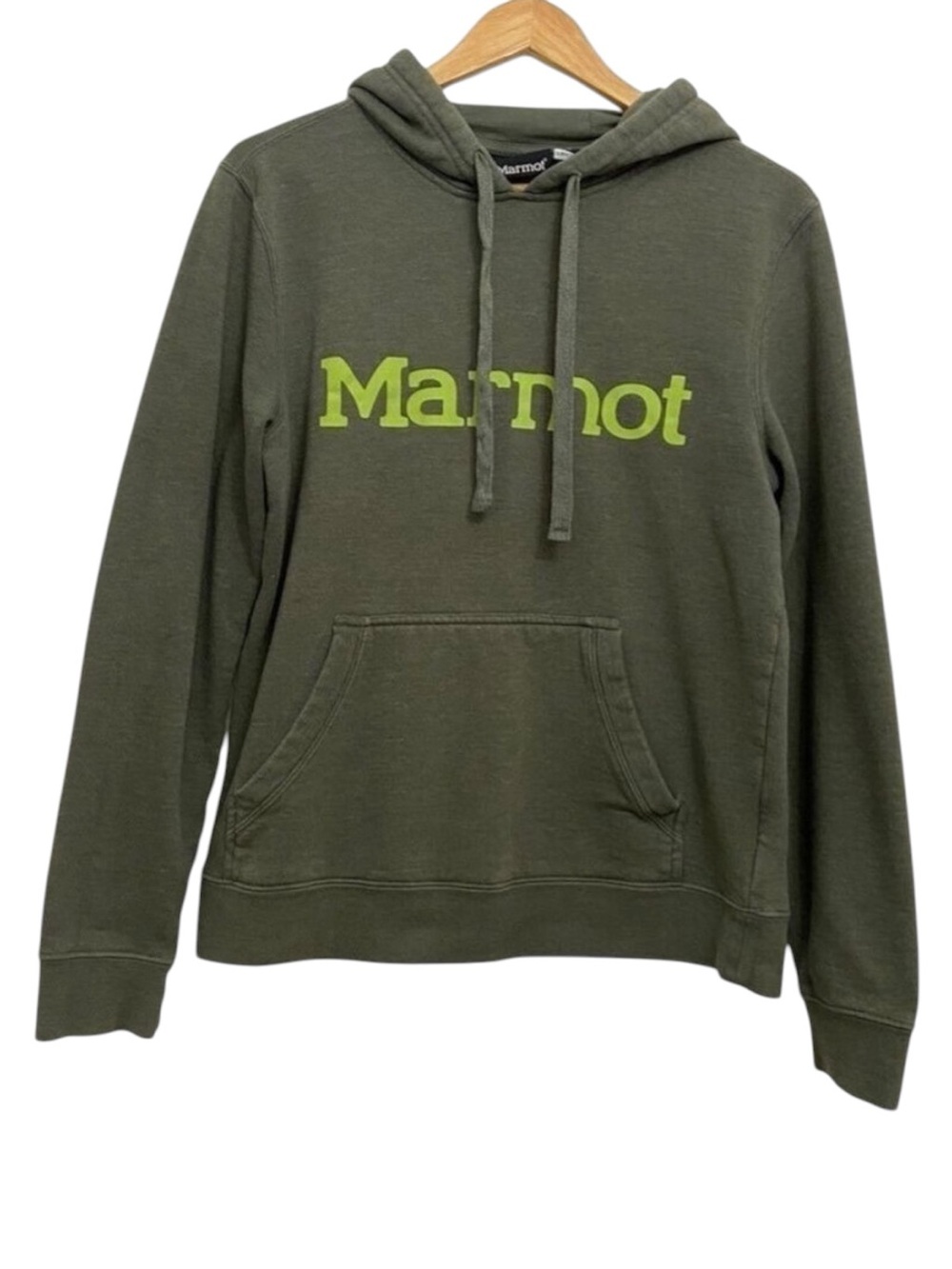 Marmot hoodie sweatshirt green cotton blend graphic long sleeves unisex Small